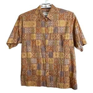 Tori Richard Men's size‎ L Cotton Gold Red Tan Button Down Shirt